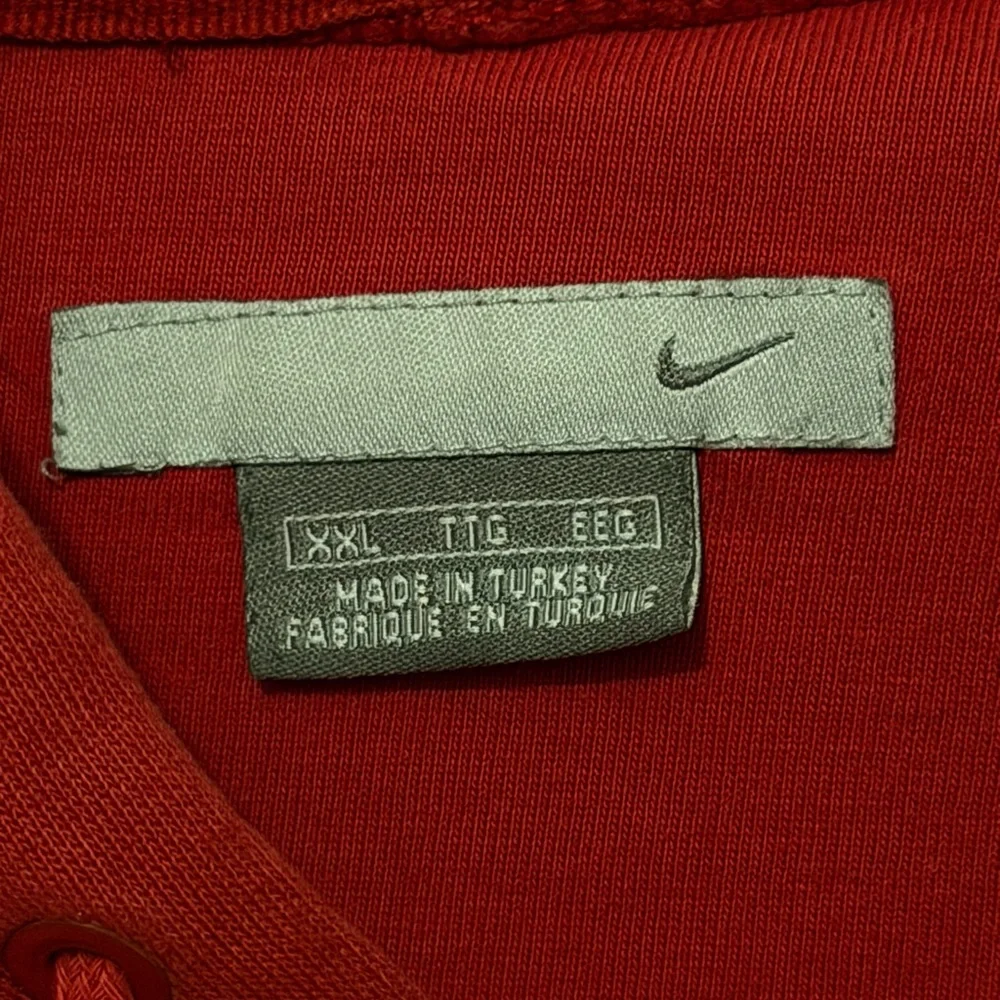 Vintage Nike Hoodie Red Y2K Center Swoosh Check Spell Out Logo Sweatshirt Sz 2XL